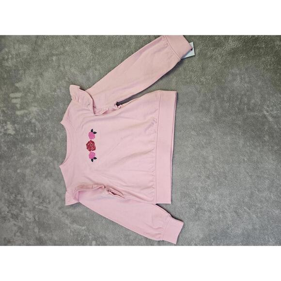 New Cat & Jack Girls Long Sleeve Pull Over Sweater W/Ruffles Pink W/Roses XS 4/5 - Picture 1 of 2